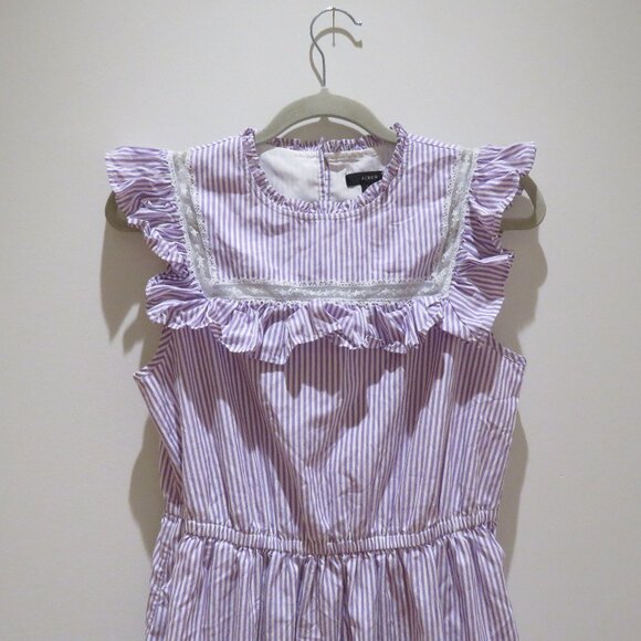 J. CREW Tiered Lace Panel Ruffle Dress Rustic Plum Stripe Prairie Cottage Trad - Picture 4 of 16